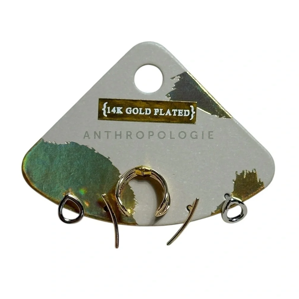 Anthropologie Mixed Metal 14k Gold Plated Stud Earrings Multi Pack